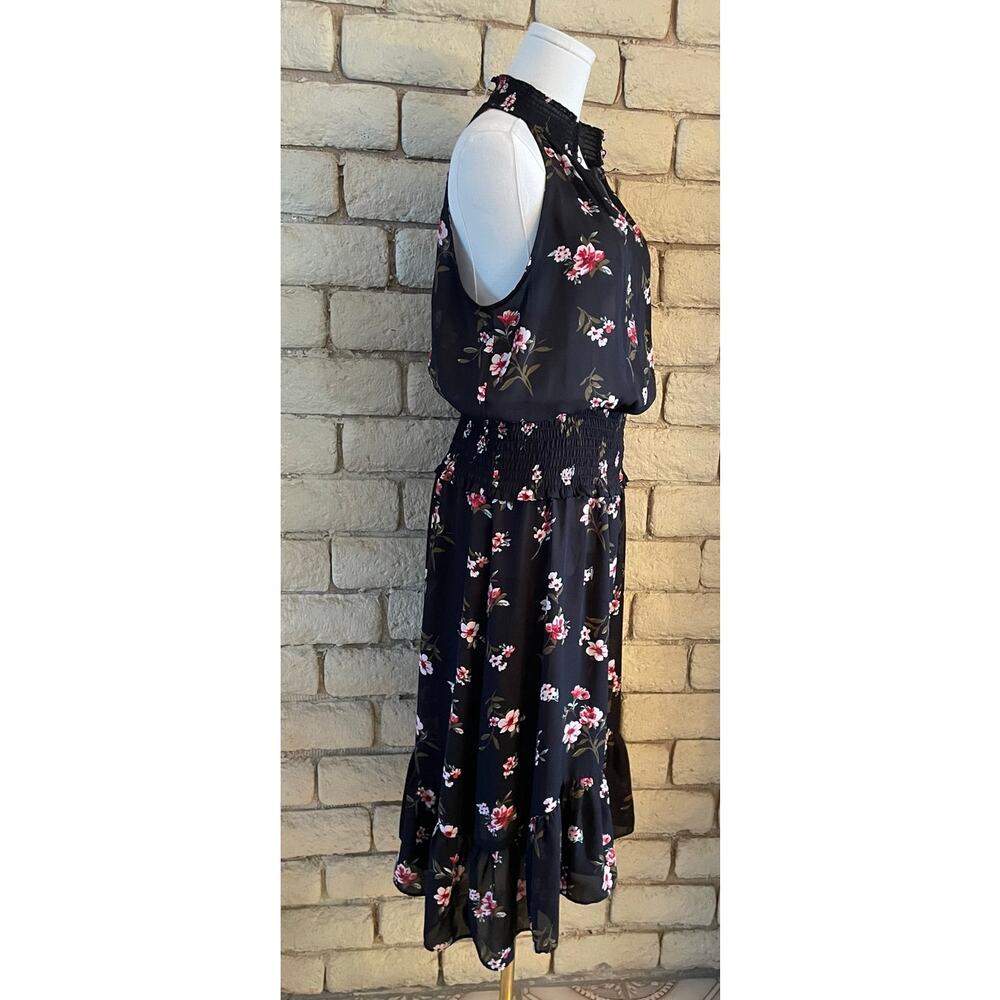 Black Floral Smocked Halter Maxi Dress Sleeveless Summer Dress Size Large - Picture 2 of 8